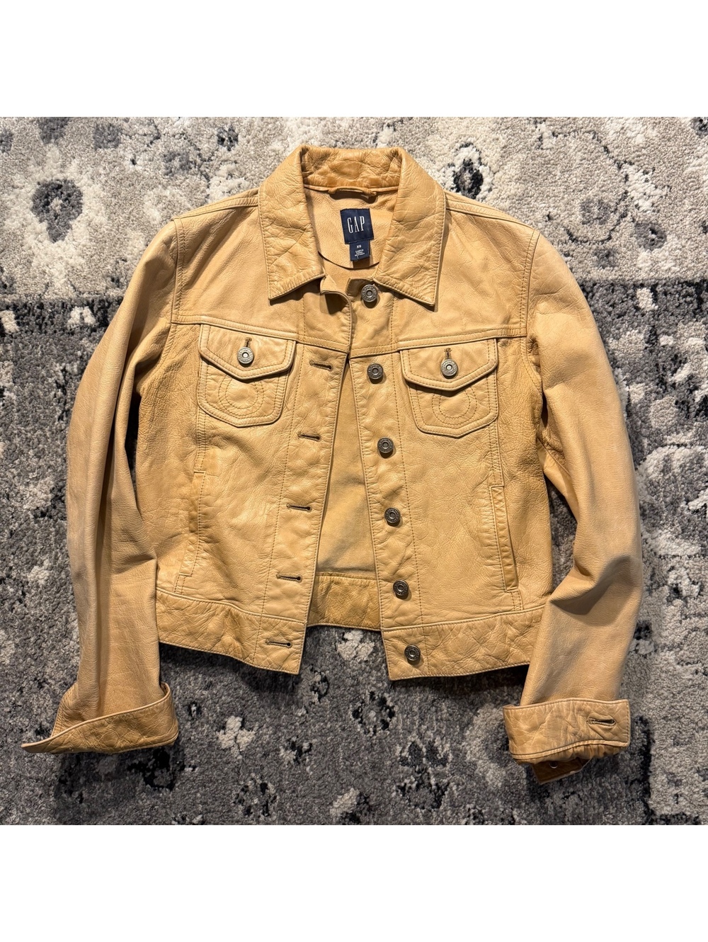GAP Women's XS Tan Leather Jacket with Button Front and Pock